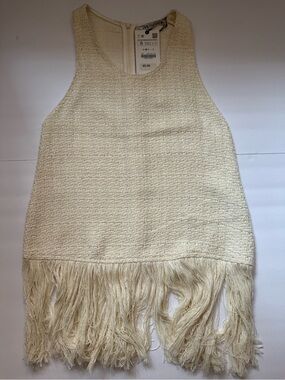 NWT Zara Textured Weave Fringed Top Cream Ivory Size S Bouclé Side Slits